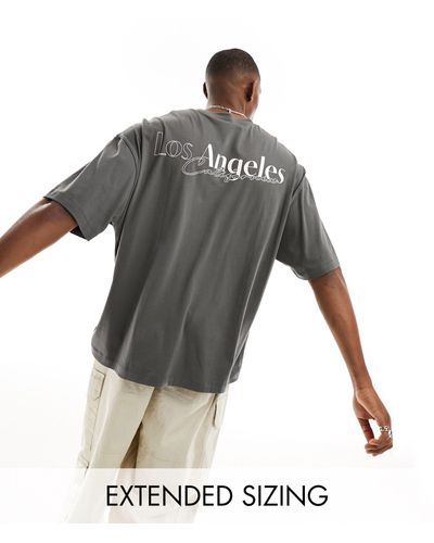 ASOS Camiseta negra extragrande con estampado "los angeles" en el pecho y la espalda - Gris