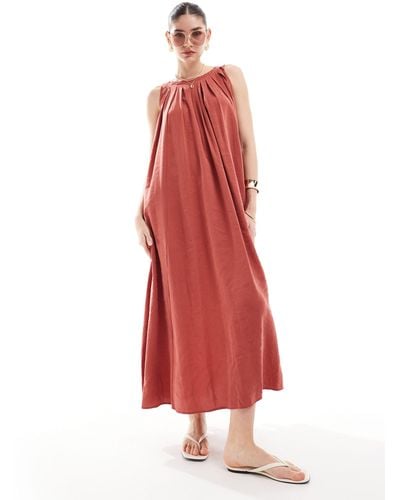ASOS Sleeveless Pleated Oversized Maxi Dress - Red