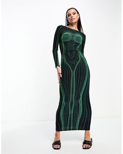 The Kript Body Illusion Maxi Bodycon Dress - Green