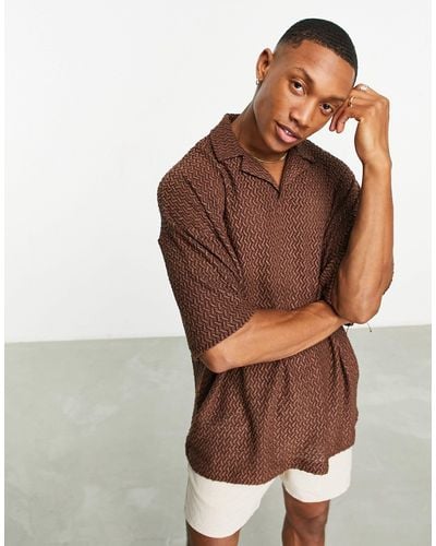 ASOS Oversized Revere Polo Shirt - Brown