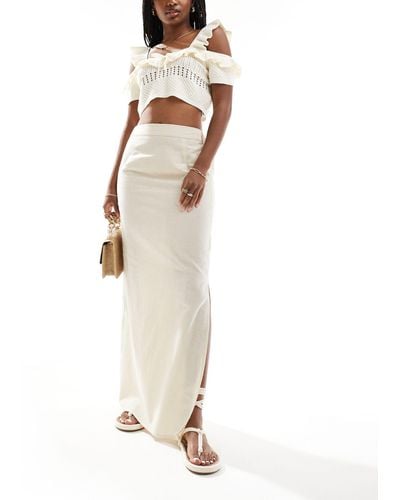 Threadbare Linen Blend Column Maxi Skirt - White