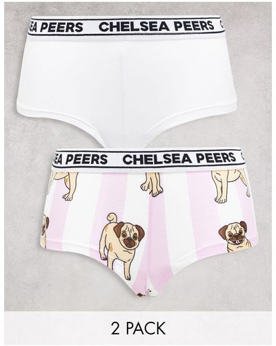 Chelsea Peers – eng anliegende boxershorts mit mops- und streifenmuster - Weiß