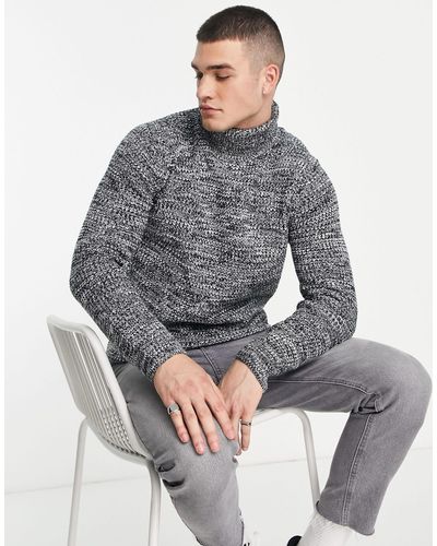 River Island Knitted Waffle Jumper With Roll Neck - Black