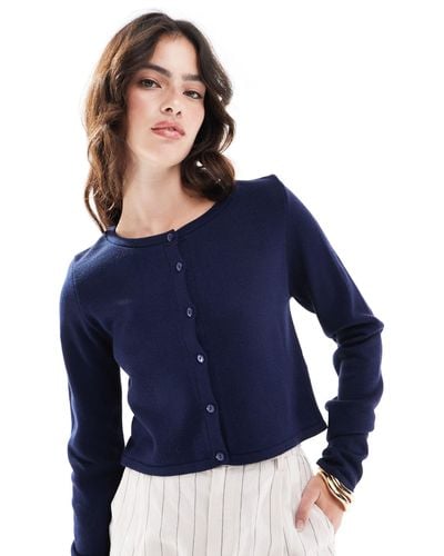 ASOS Knitted Crew Neck Cropped Cardigan - Blue