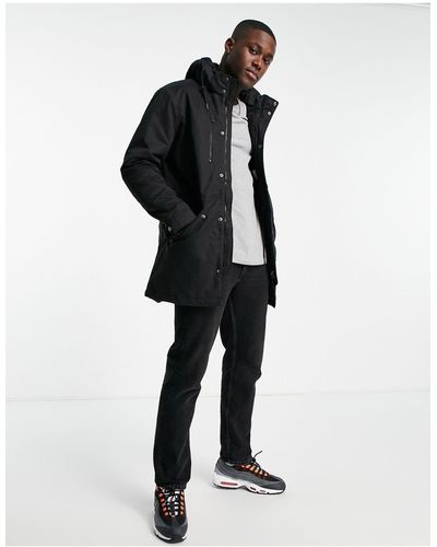 Only & Sons Parka negra con acabado encerado - Negro