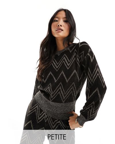 Only Petite Lightweight Chevron Sweater Co-ord - Black