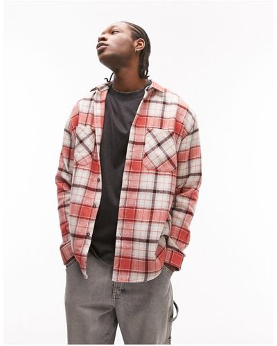 TOPMAN 90's Oversized Flannel Check Shirt - Red
