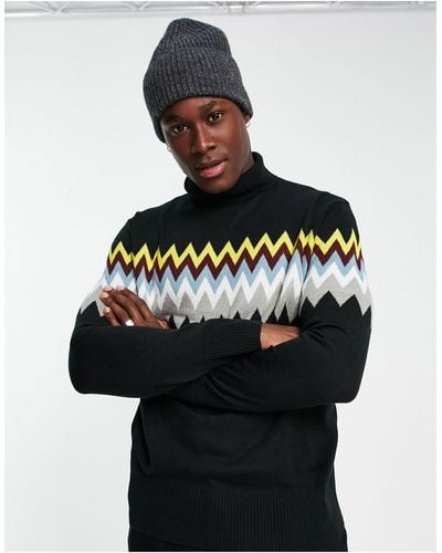 Another Influence Zig Zag Roll Neck Jumper - Black