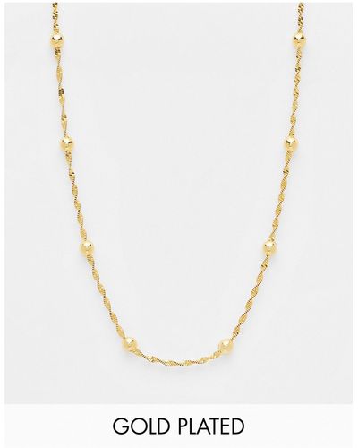 ASOS 14k Plated Short Necklace With Ball And Twist Chain Detail - White