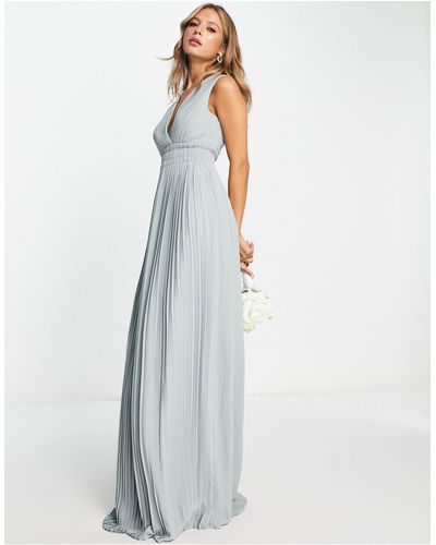 TFNC London Bridesmaid Pleat Waistband Maxi Dress - White