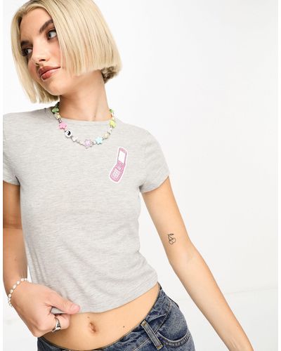 Noisy May T-shirt baby grigia con stampa glitterata con cellulare - Grigio