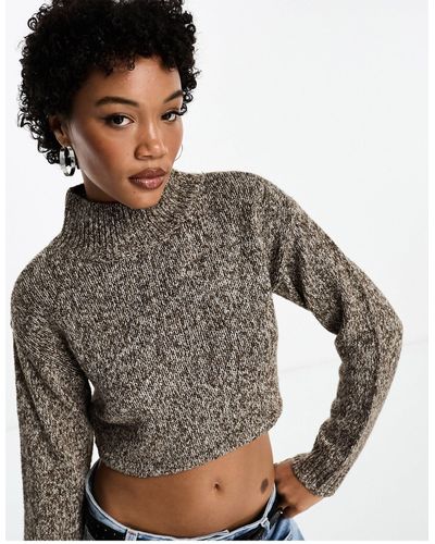 emory park Cropped High Neck Flecked Sweater - Gray