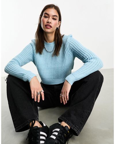ONLY Cropped Ribbed Jumper - Blue