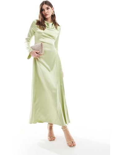 ASOS Satin Pleat Detail Maxi Dress - Green