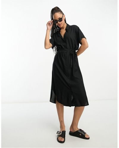 Vero Moda Shirt Midi Dress With Tie Belt - Black