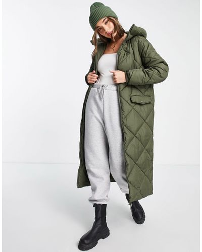 New Look Quilted Longline Puffer Coat - Green