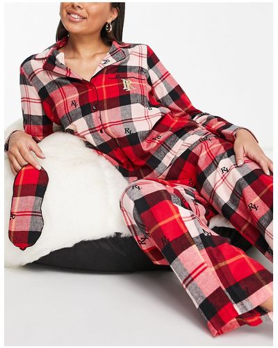 River Island Long Sleeve Check Pajama Set - Red