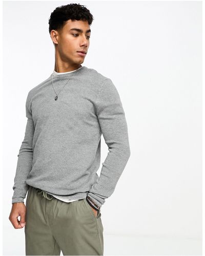 Only & Sons Crew Neck Textured Knit Jumper - Grey