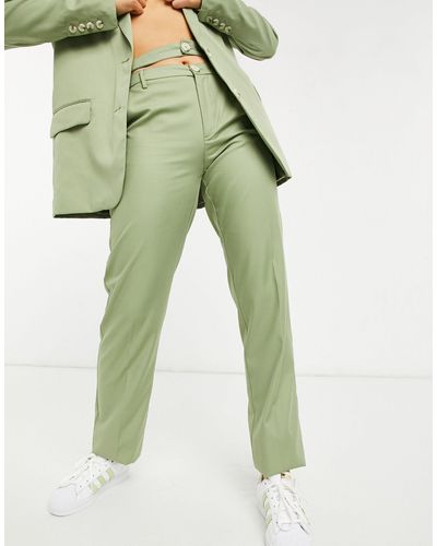 Bershka Double Waisted Tailored Trouser Co-ord - Green