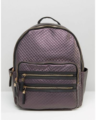 New Look Metallic Quilted Backpack - Grey