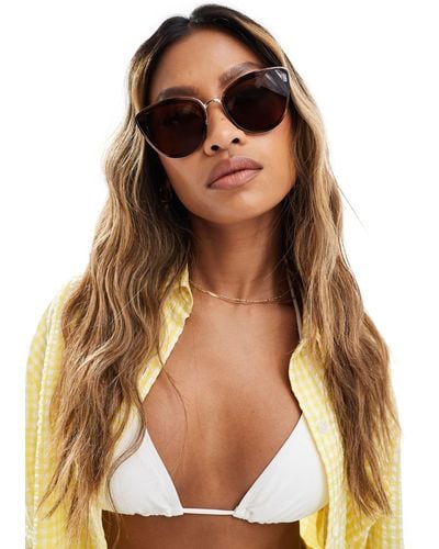 River Island Oversized Metal Cateye Sunglasses - Brown