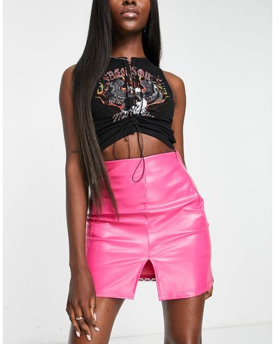 Rebellious Fashion Micro Mini Skirt With Thigh Slit - Pink