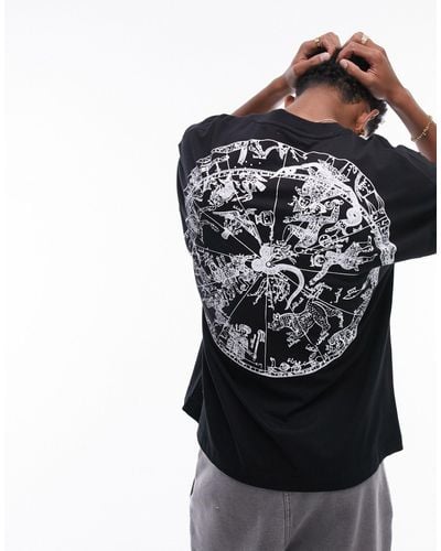 TOPMAN T-shirt ultra oversize avec imprimé zodiaque à l'avant et au dos - Noir
