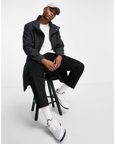 ASOS Wool Mix Overcoat With Funnel Neck - Grey