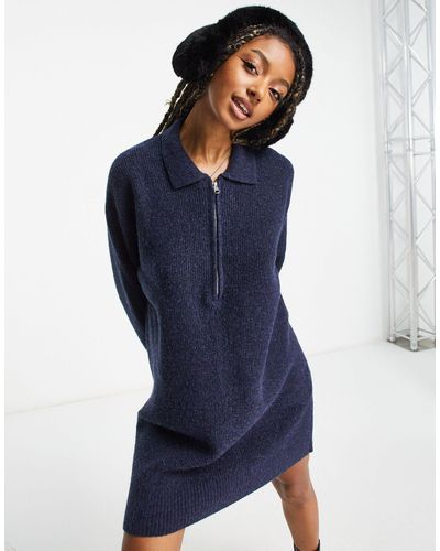 Weekday Nicki Pike Knitted Midi Jumper Dress - Blue