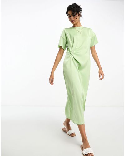 River Island Satin Midi Dress With Knot Detail - Green