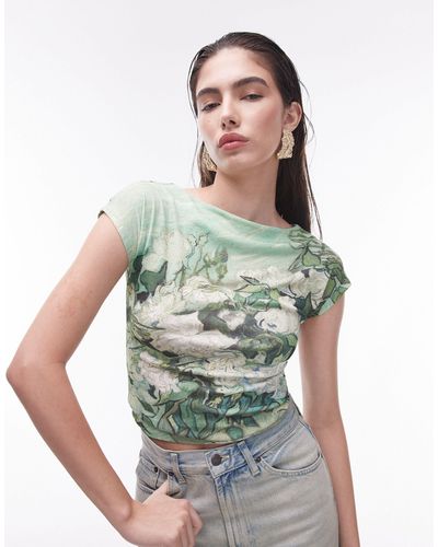 TOPSHOP Art Museum Van Gogh Cap Sleeve - Green