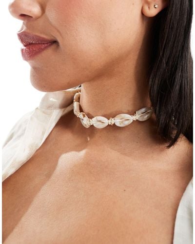 ASOS Choker Necklace With Faux Shell Design - Brown