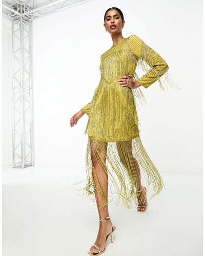 ASOS Embellished Fringe Beaded Mini Dress With Beaded Hem - Metallic