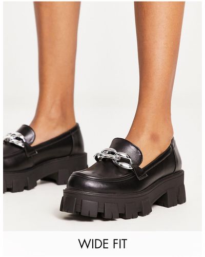 Glamorous Loafers Met Dikke Zool En Zilveren Ketting - Zwart