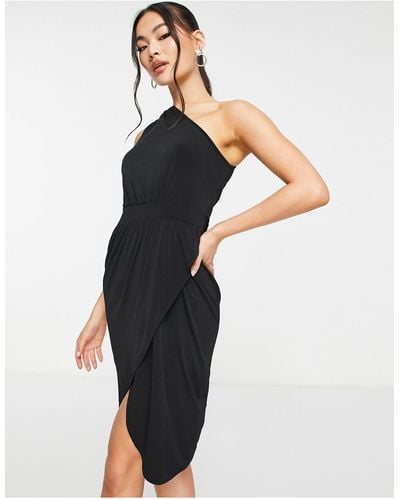 Trendyol One Shoulder Wrap Dress - Black
