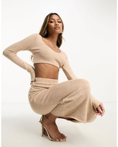 I Saw It First Knitted Crop Top Co-ord Oatmeal - Natural