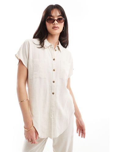 Pieces Tie Front Linen Shirt Co-ord - White