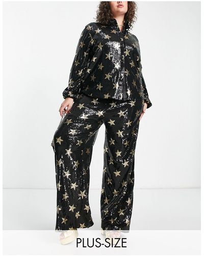 Twisted Wunder Pantalon d'ensemble large à imprimé étoiles en sequins - Noir