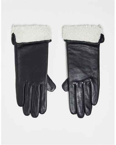 ASOS Leren Handschoenen Met Touchscreen En Borg Rand - Zwart