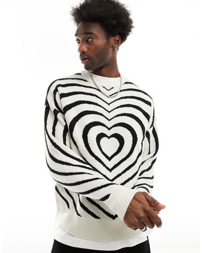 Bershka Heart Knitted Sweater - White