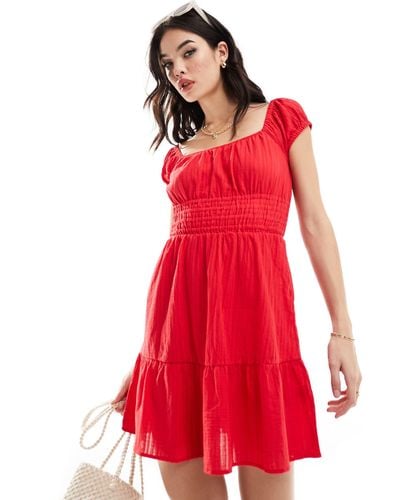 Rhythm Raya Cap Sleeve Beach Mini Dress - Red
