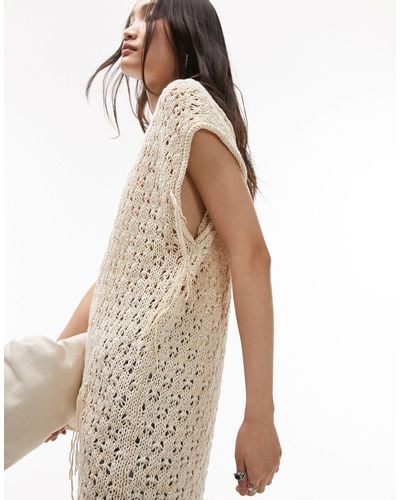 TOPSHOP Knitted Stitchy Sleeveless Mini Dress - White