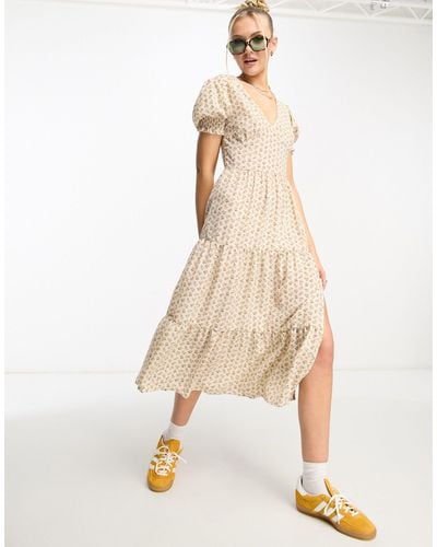 Daisy Street Nette Midi-jurk Met V-hals - Naturel