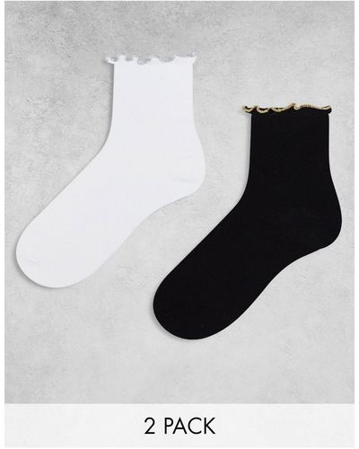ASOS 2 Pack Metallic Frill Ankle Socks - White