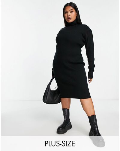 Brave Soul Plus - juliet - robe pull en maille à col montant - Noir