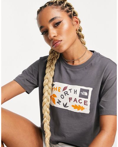 The North Face Leaf Drawing - Cropped T-shirt Met Print Op - Grijs