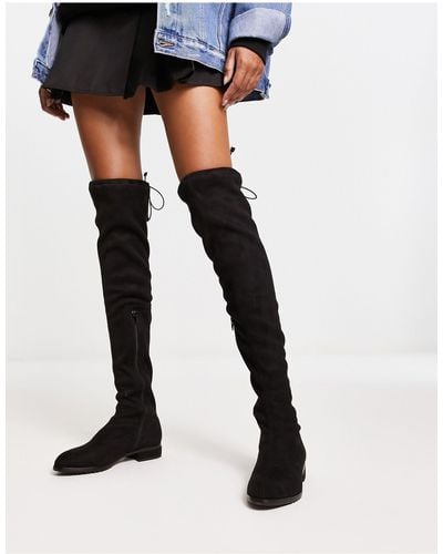 NA-KD Flat Over The Knee Boots - Black