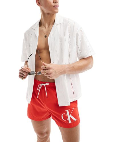 Calvin Klein Monogram Short Drawstring Swim Shorts - Red