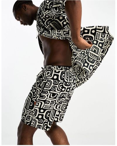 Damson Madder Geo Print Linen Shorts Co-ord - Black