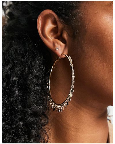 ASOS Hoop Earrings With Disc Fringe Design - Metallic